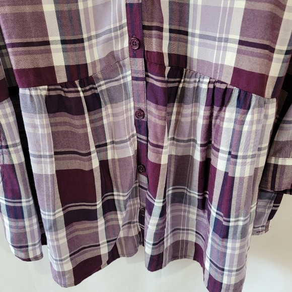 CATHERINES' Women Plus Sz 14/16 Brown/White Plaid  Button-Up Shirt Long Sleeve - Picture 5 of 12